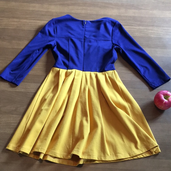 Modcloth Snow White 🍎 twofer dress indigo cobalt blue & goldenrod yellow - Picture 12 of 17